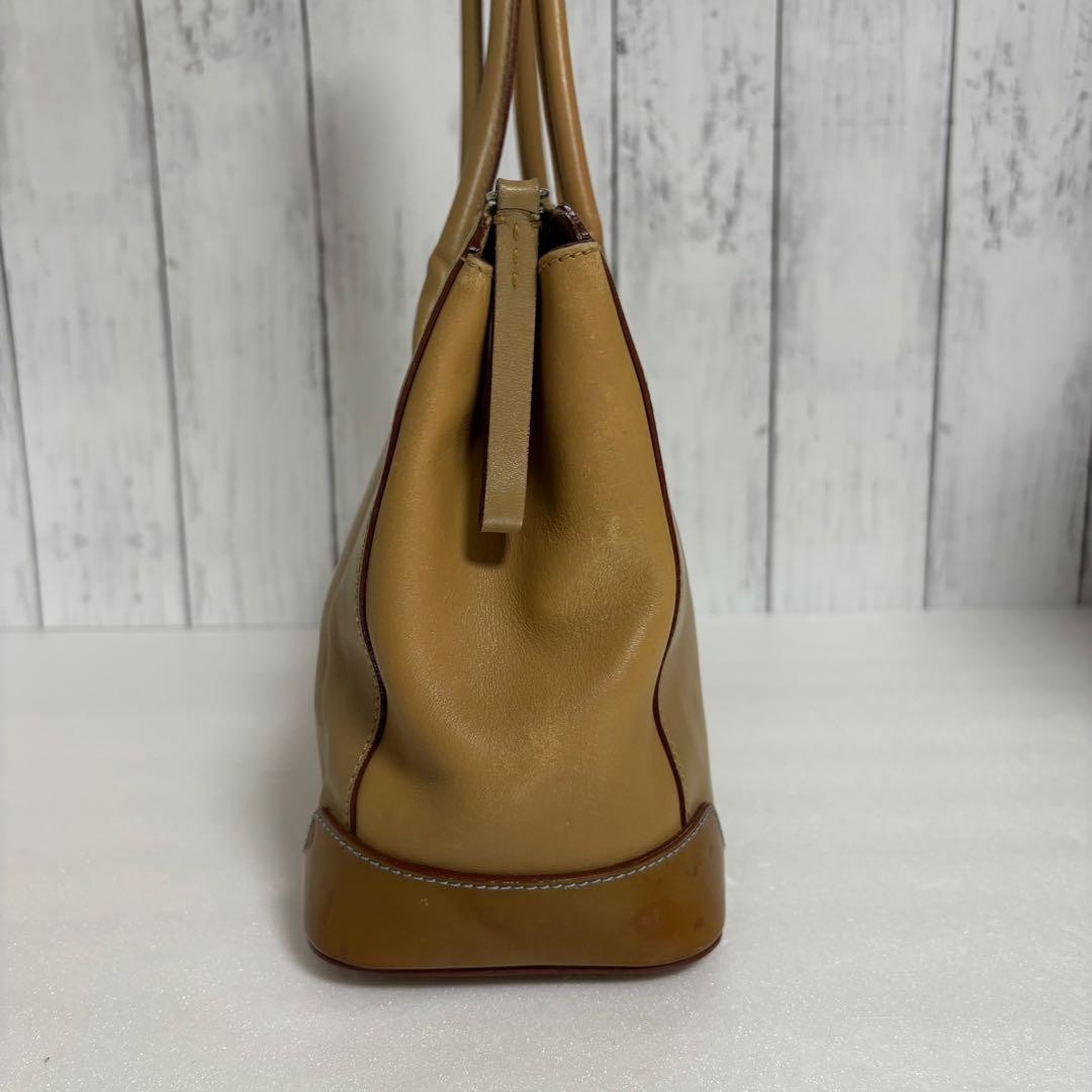 Vintage PRADA Archive 2000s Leather Shoulder Tote Bag Camel Beige