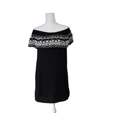 Love Tree Embroidered Dress Women Size Medium Black Preppy Bohemian Off Shoulder