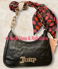 Viral Juicy Couture Fashion With A Twist Black Shoulder Bag w/Lips Scarf ~ NWT