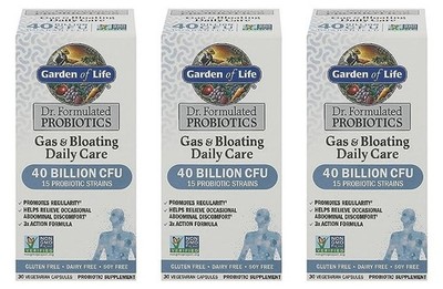 Pack 3 Garden of Life Gas & Bloating Probiotic 40 Billion CFU, 30 ct, 04/27