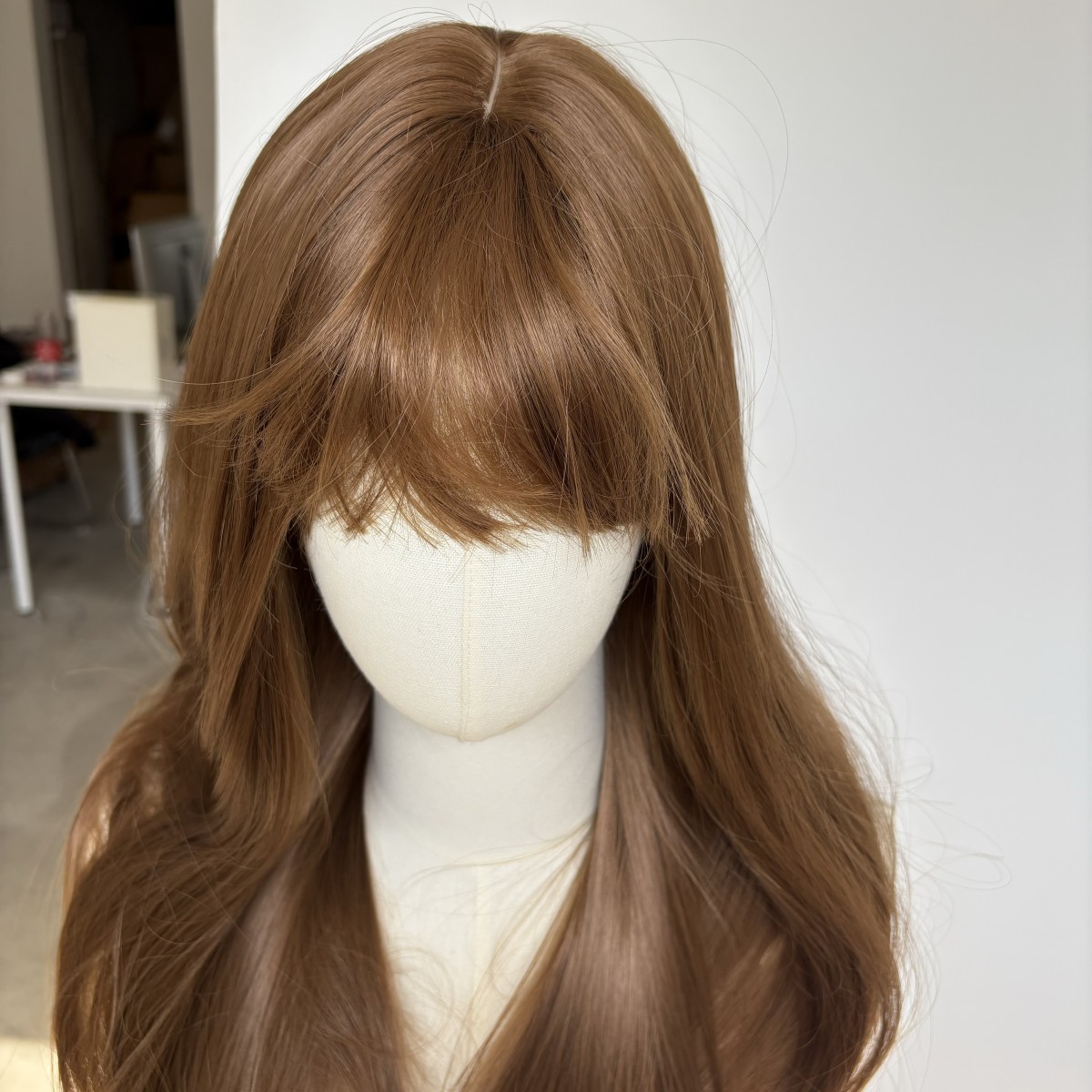 Cosplay Wig With Bangs Brown Synthetic Hair Heat Resistant Long Straight