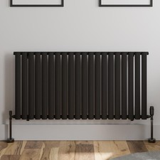 Black Designer Radiator Horizontal Oval Single Panel Rad 600x1200mm Steel Modern