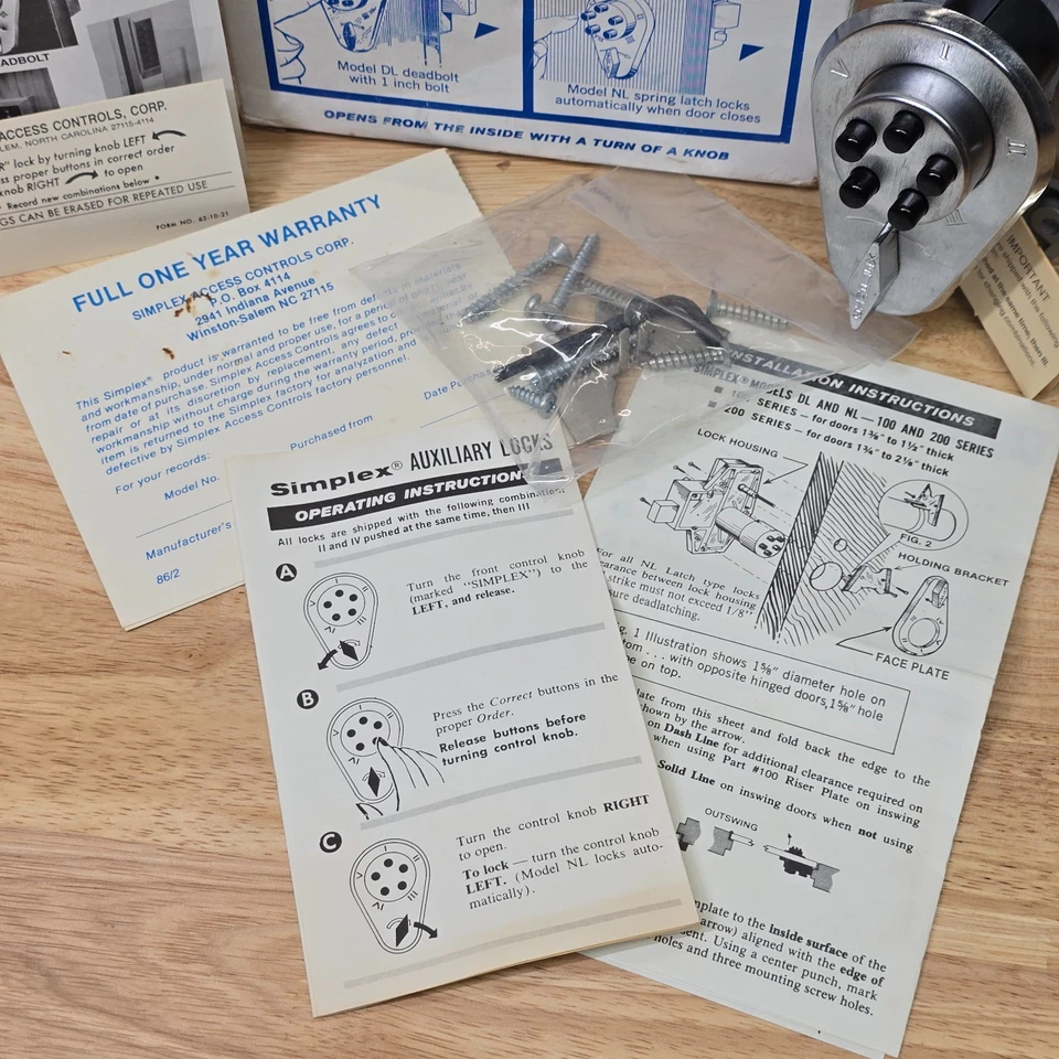 Vintage Simplex Mechanical Keyless Door Lock Model 919 Brushed Chrome Made USA - Image 3 of 4