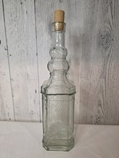 Vintage Style Square Glass Bottle with Cork Stopper - 12 Tall Decorative Clear
