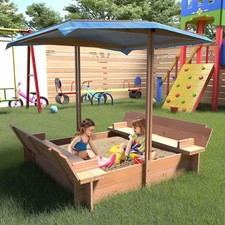 Wooden Sandbox 47"x47" Kids with Adjustable Canopy Outdoor Sandbox with Lid