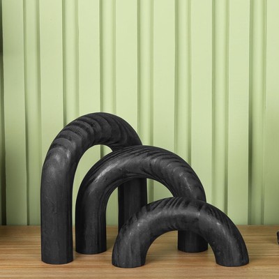 3Pcs Wooden Arches Decorative Object Coffee Table Decor Boho Shelf Black 