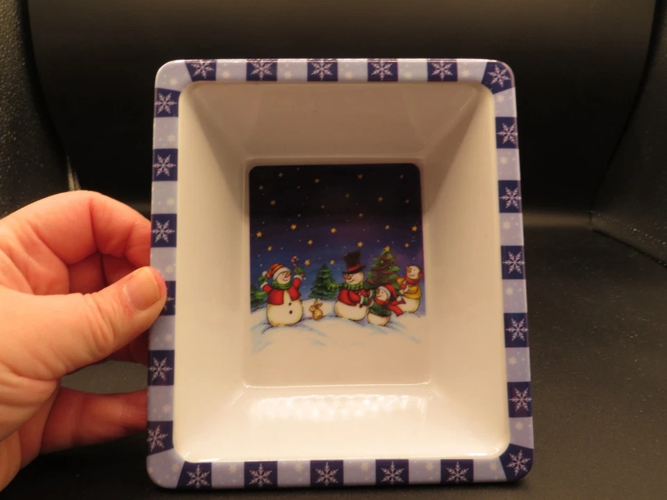 St Nickolas Square Melamine Snowman And Snowflake Scene Candy Nut Dish - Image 3 of 4