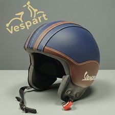 Casco In Pelle Compatibile Vespa Blu Marrone Vintage S M L XL