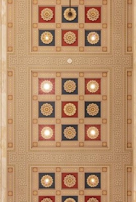 Lobby ceiling. Thurgood Marshall U.S. Courthouse in the financial district of