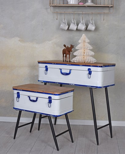Set of 2 Chests Table Chest Table Retro Box Metal Chest White - Picture 2 of 6