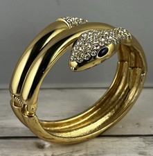 Gold Tone Crystal Metal Snake Wraparound Hinge Bracelet