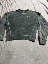 Nike Women  s Small Acid Wash Black French Terry Crew Neck Cropped Sweatshirt