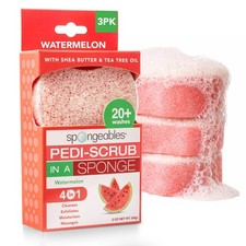 Spongeables Pedi Scrub Foot Exfoliating 20 Wash Sponge, Watermelon, 3 Count