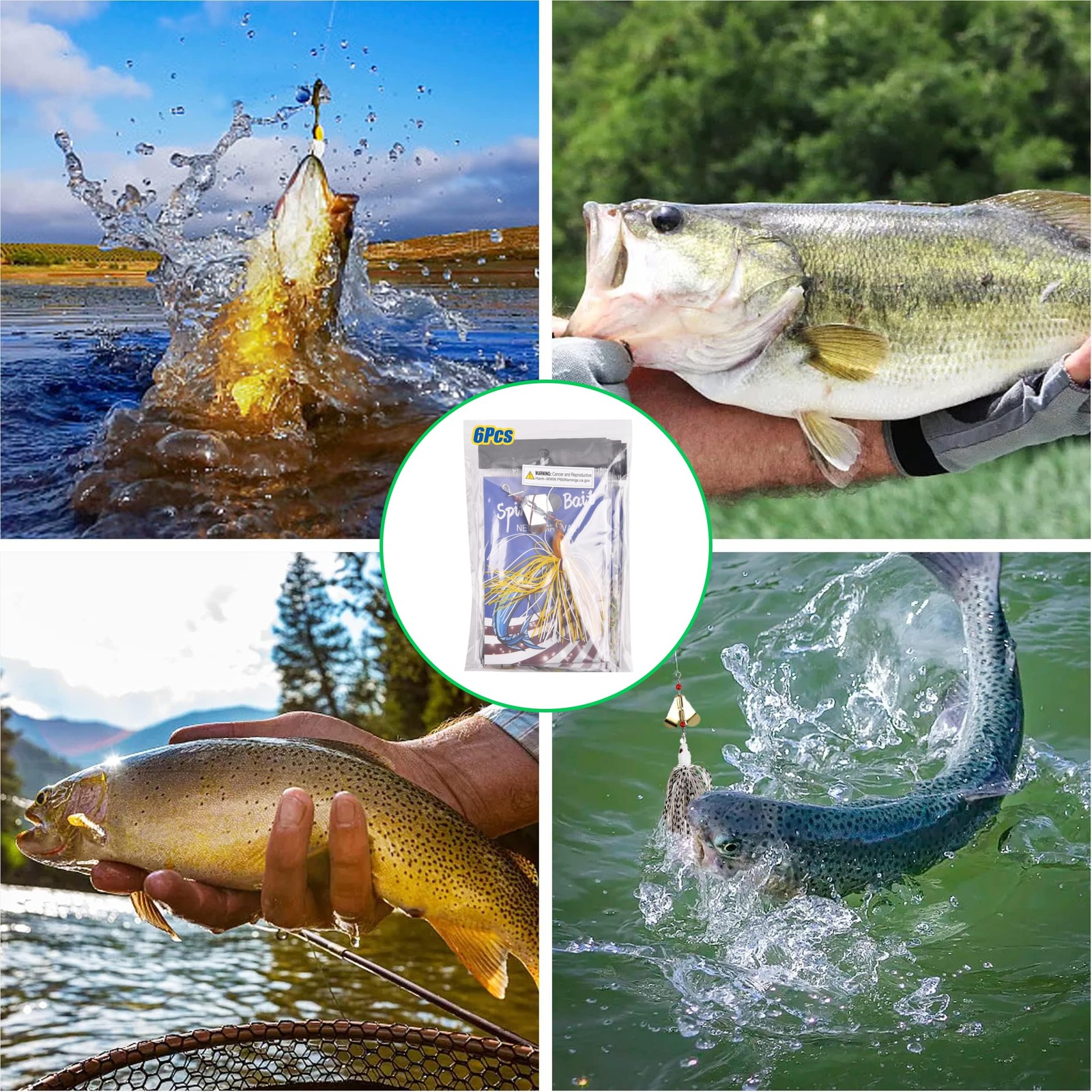 Spinnerbait Fishing Lures Kit Set, 6pcs Bass Fishing Buzzbait Multicolor Bass... - Image 6