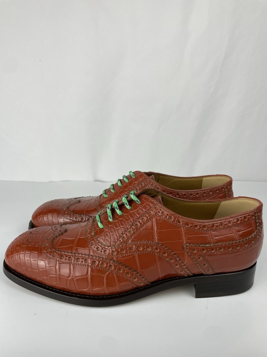 Gucci 723694 Amber Honey Alligator Lace Up Oxford Men display picture 3