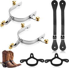2 Pack Spurs for Cowboy Boots Men with 2 Pcs Leather Belt and Tie down Straps, S