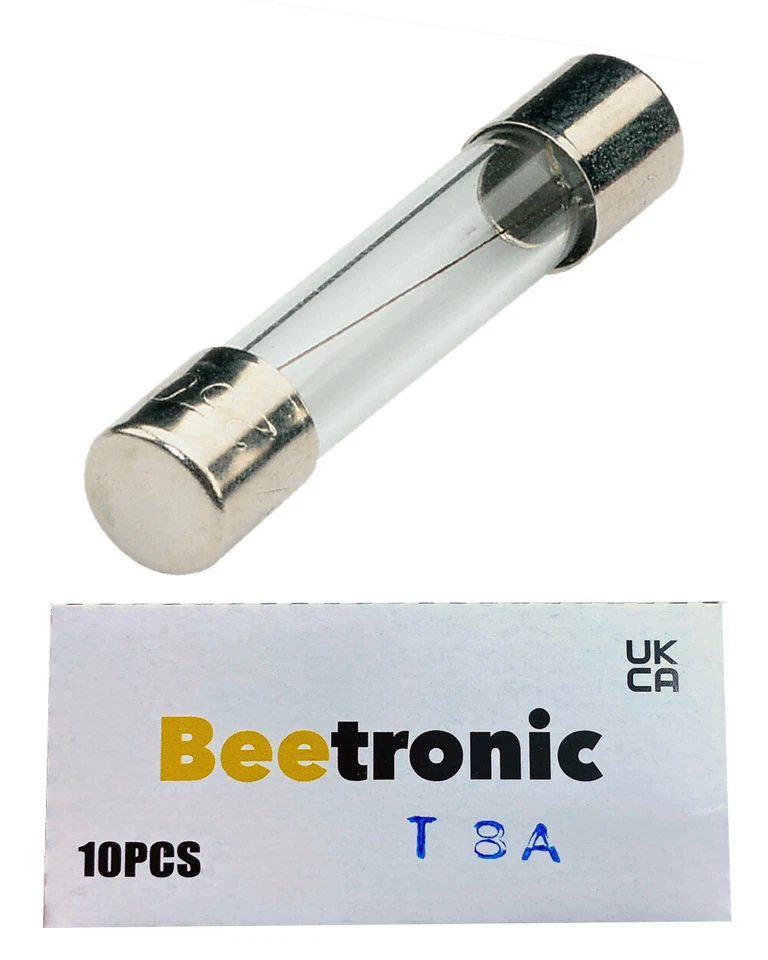 Beetronic 10 x T8A 8A 8 Amp Anti Surge Time Delay Glass Fuse 32x6mm 250v