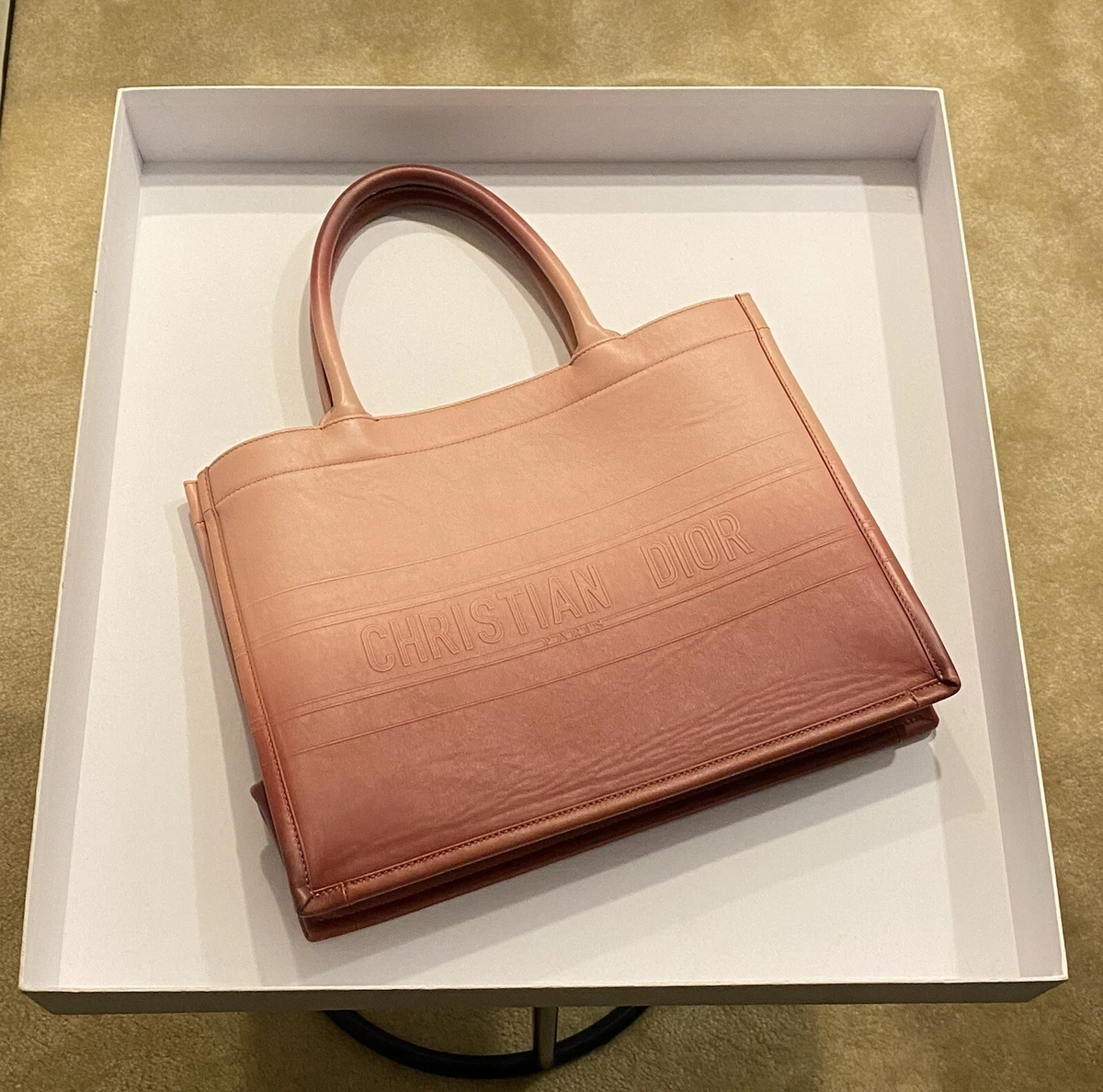 Christian Dior Book Tote Embossed Gradient Leather Medium Pink