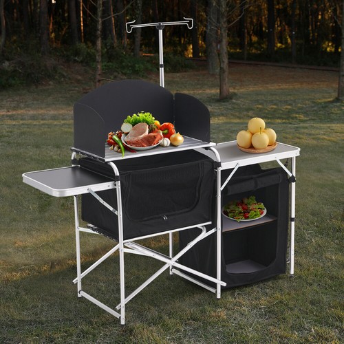 2 IN 1 Folding Cooking BBQ Camping Kitchen Storage Aluminum Stand Table Worktop - Picture 30 of 33