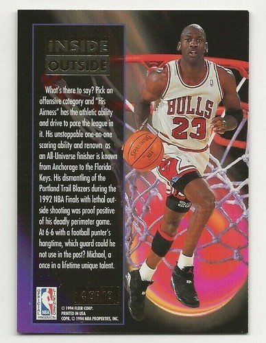 1993-94 Fleer Ultra Inside Outside Michael Jordan Insert Card 4 of 10 Bulls - Picture 2 of 2