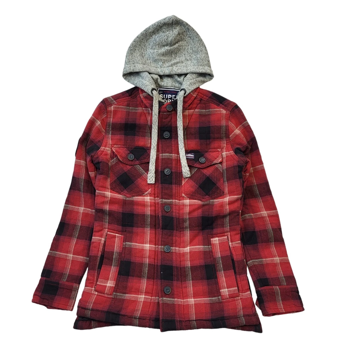 Superdry Red Black Check Zip Button Hooded Jacket Uk Men s Small G508