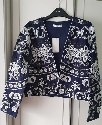 MANGO EMBROIDERED/SEQUIN BLUE JACKET SIZE M/L BNWT UK