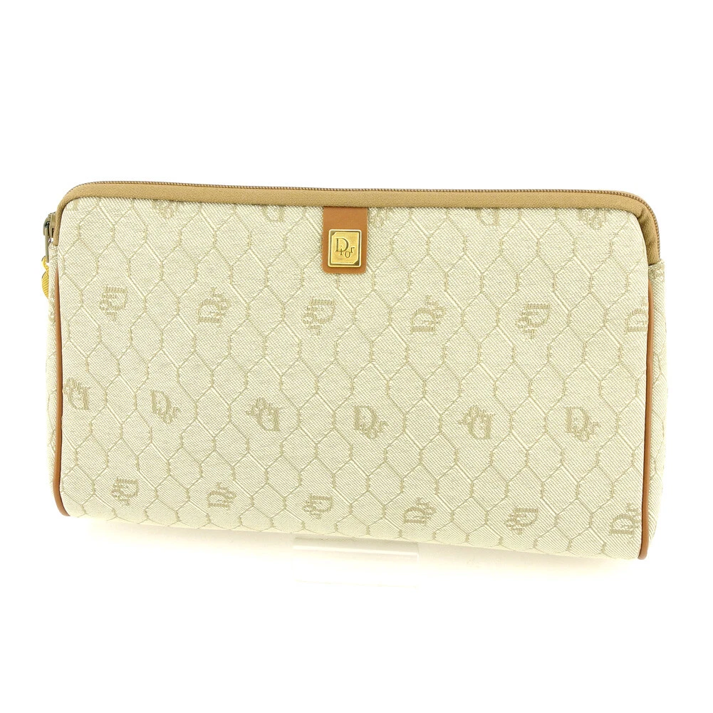 Sac pochette Dior logo beige marron or femmes hommes authentique T9597