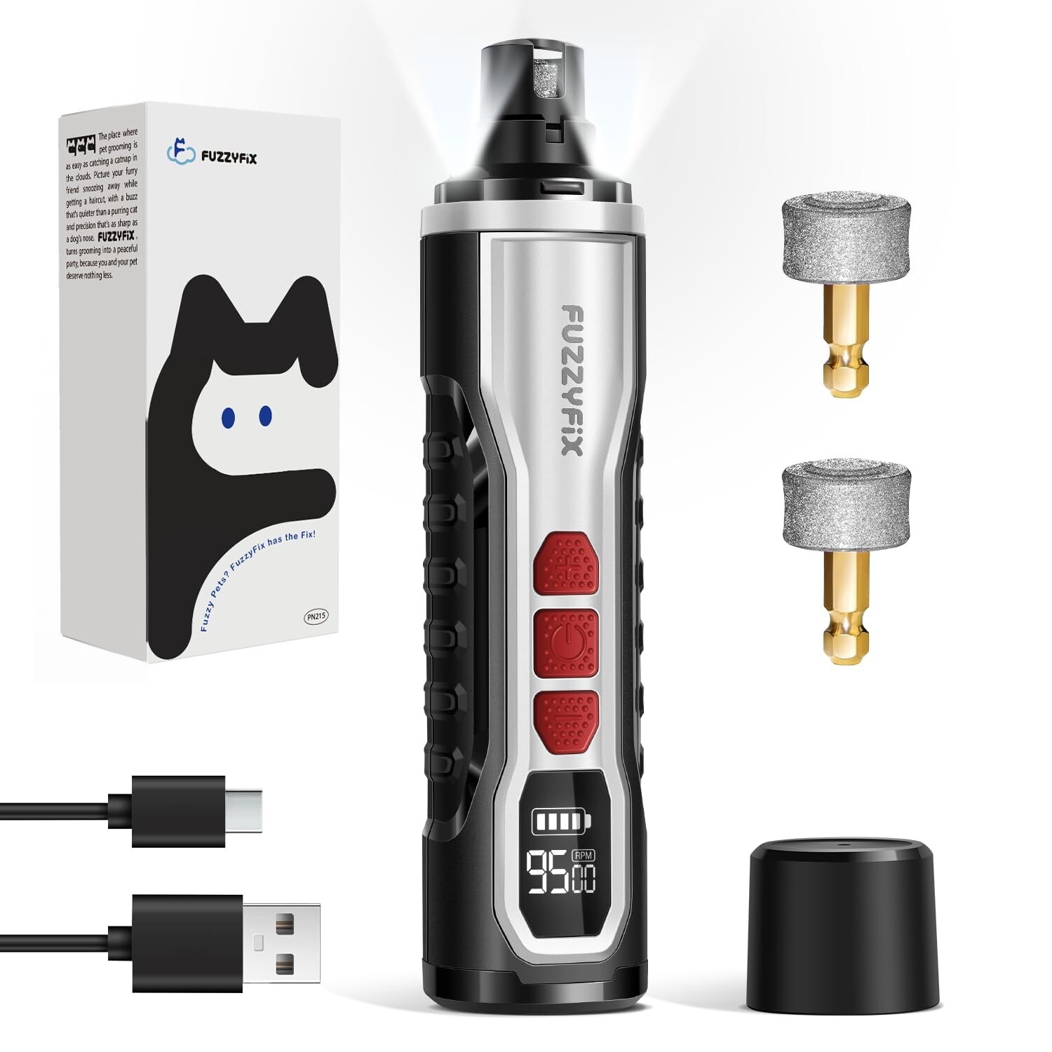 Dog Nail Grinder, Quiet Pet Nail Trimmer, Rechargeable Electric Dog Nail Trim...