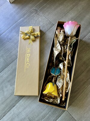 24K Rose Co. Real Forever Rose 11'' Everlasting Gift of Love - Pair - Yellow/Pink