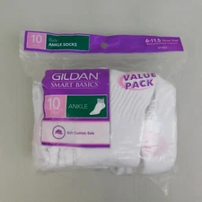 Gildan Smart Basics 10-Pair Girls Ankle Socks - Size 6-11.5, White-Pink #4550