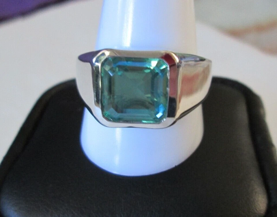 Anillo de platino de cuarzo pavo real con corte Asscher para hombre sobre plata de ley (talla 12) Foto 3 de 4