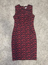 CALVIN KLEIN Red Black Sleeveless Sheath Dress Gold Zipper Sz 4 Office Formal