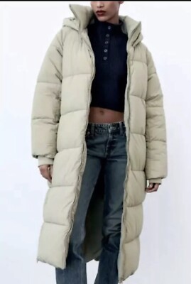 ZARA STONE ECRU PUFFER COAT ANORAK LONG 2023 WATER 3427/788