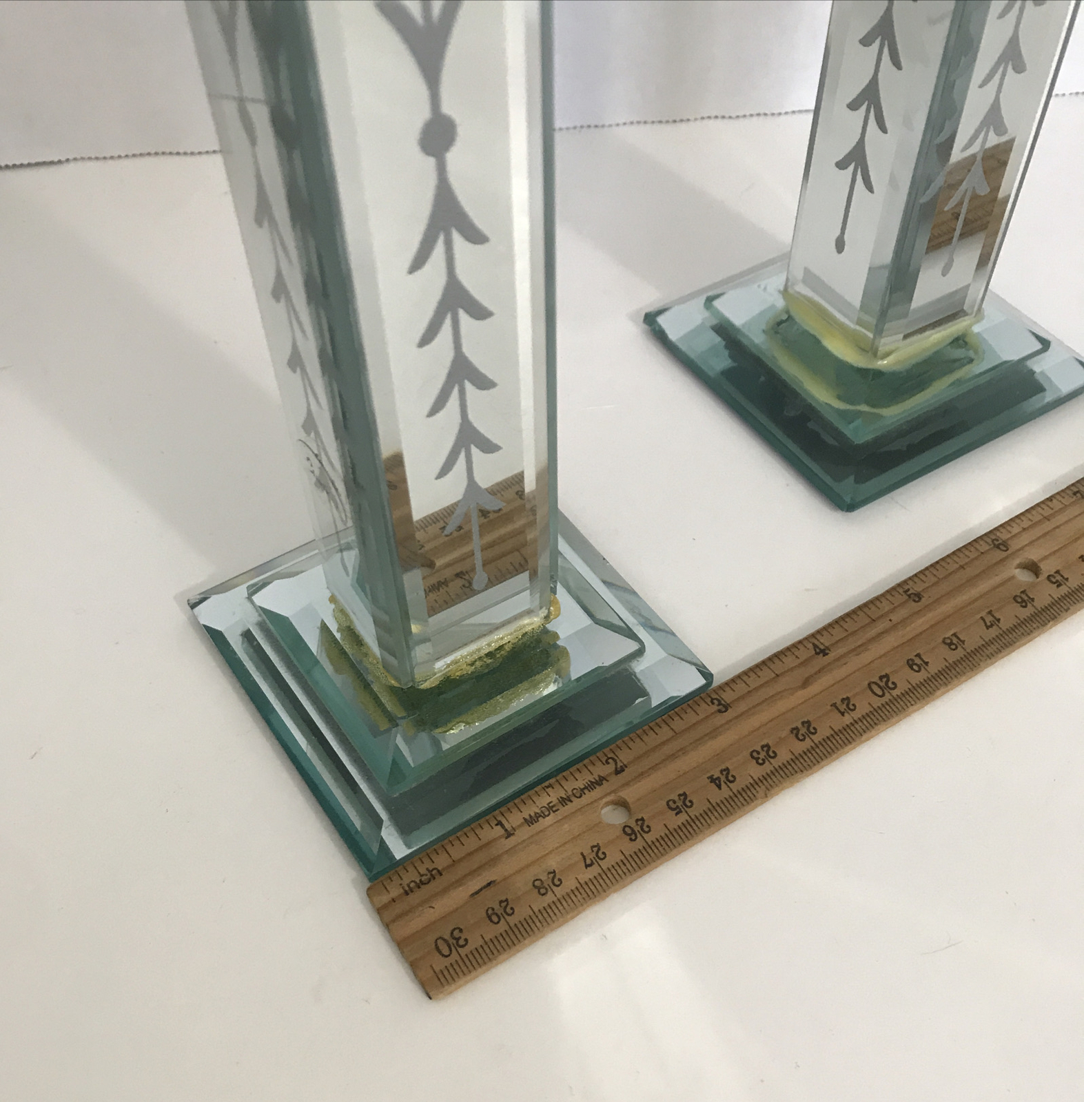 Candlestick Candle Holder Mirrored Victorian Style Glass Etched Vintage Set Of 2