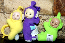Vintage Teletubbies Plush Keychain Clip Pull Purple Green Yellow McDonald Lot 3