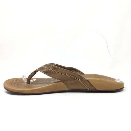 Olukai Haiku Flip Flops Sandals Shoes Womens Size 10 Bronze Gold Leather Slide - Picture 10 of 11