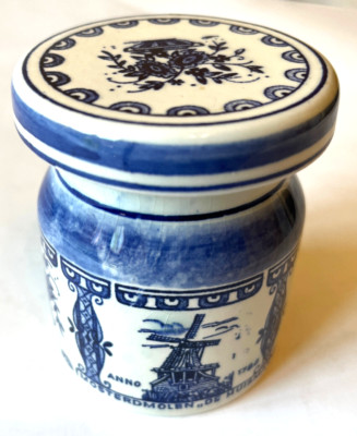 Vintage Delft Mustard Jar Blue White w Lid/Cork ''Echte Zaanse Mosterd'' - Zaandam