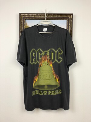Vintage AC DC Hell's Bells Shirt Band Tee Rare Shirt Over Print Mens Size XL