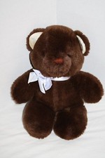 R Dakin Teddy Bear 12" Baby Things Dark Brown Plush Satin Ears Soft Toy Vtg 1985