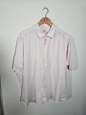 Hawes and Curtis 100% Leinen Hemd 2XL Rosa Kurzarm Urlaub Strand