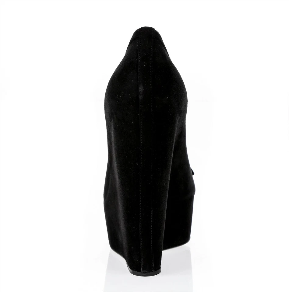 Dolce & Gabbana 女式黑色麂皮绒蝴蝶结懒人鞋楔形高跟鞋 40.5 欧元 — 第 3/4 张图片