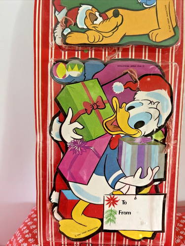 Vtg Cleo Wrap Walt Disney 12pc Christmas Gift Tags Mickey Mouse Goofy Sealed USA - Picture 3 of 8
