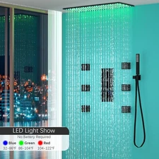 Thermostatic Shower Faucet Set 16x32in LED Rain Shower Head Massage System Black