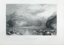 Vierwaldstättersee in der Schweiz Original Gravur Druck 1865 Ansicht