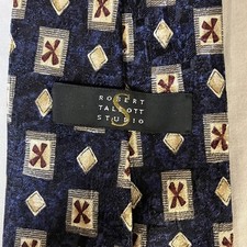 Robert Talbott Studio Blue Multicolor Geometric Tie 100% Silk USA Made Free Ship