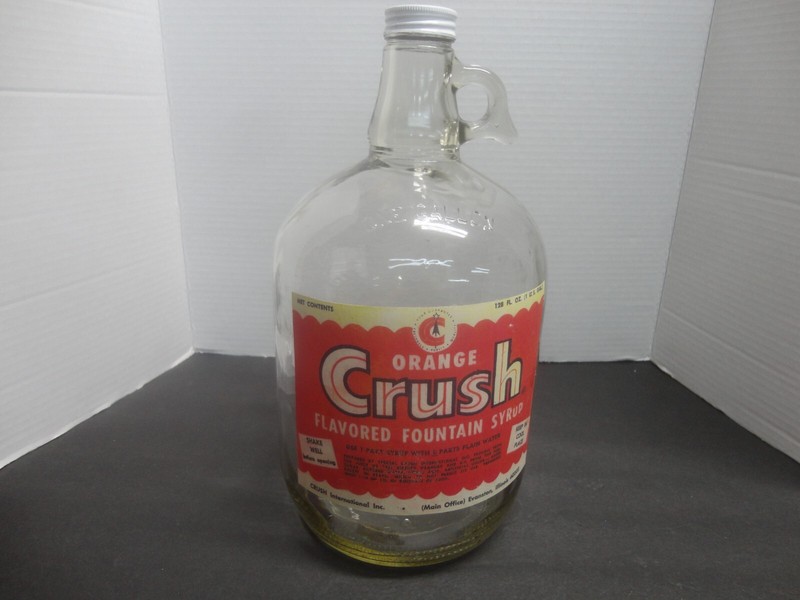 ORANGE CRUSH FOUNTAIN SODA SYRUP 1 GAL  PAPER LABEL JUG CLEAR  GLASS