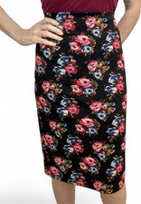 Vintage Black Floral Straight Pencil Knee Length Skirt Regular Size M