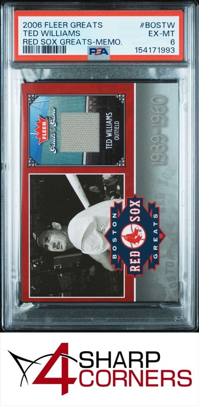 2006 FLEER GREATS RED SOX GREATS MEMORABILIA #BOSTW TED WILLIAMS HOF POP 2 PSA 6
