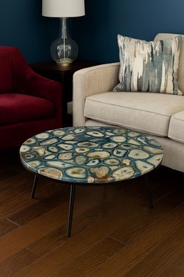 White & Blue Agate Coffee Table   Handmade Mosaic Stone Art   Natural Home Décor