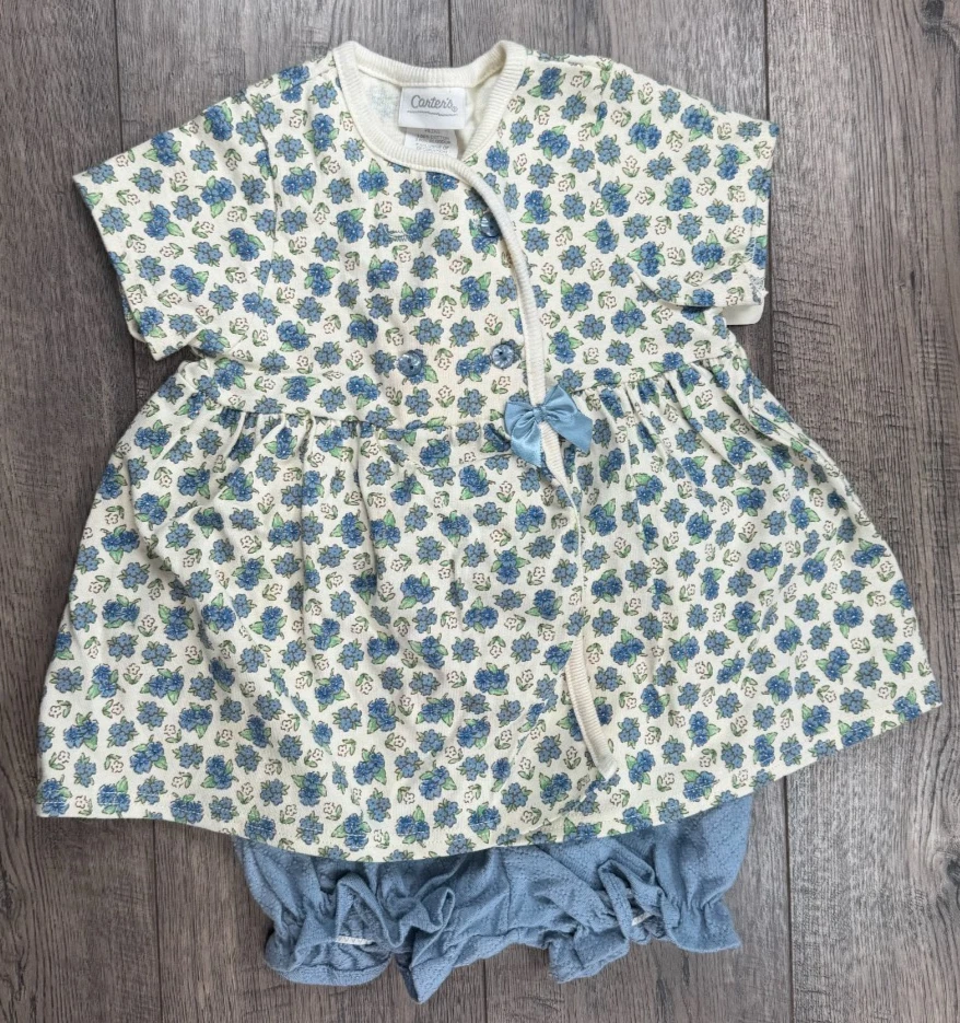 Baby Girl Clothes New Vintage Carter's 12-18 Month Blue Floral 2pc Outfit
